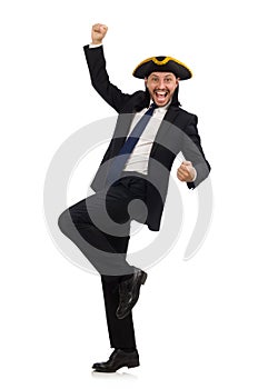 The young businessman wearing tricorn isolated on white