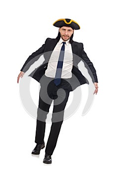 The young businessman wearing tricorn isolated on white