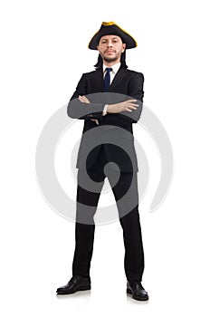 The young businessman wearing tricorn isolated on white