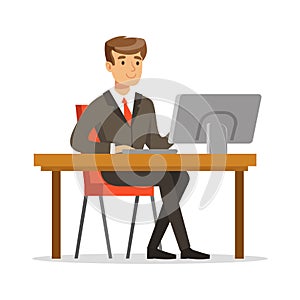 Young businessman working on his computer vector Illustration