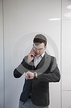 Young businessman is working on a presentation for specialists