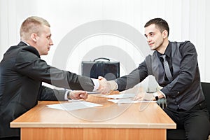 Young businessmen handshaking