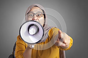 Young Businesswoman Angry, Screaming Using Megaphone