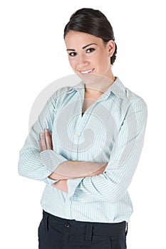 Young businesswoman, arms crossed, isolated