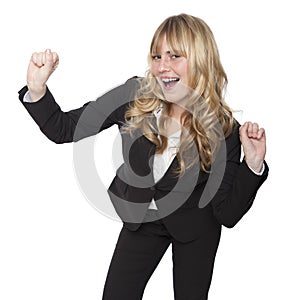 Young businesswoman celebrating