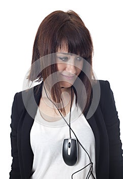 Young businesswoman with computer mouse