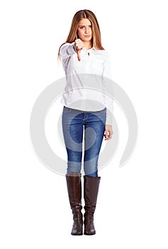 Young businesswoman doing a thumbs down gesture