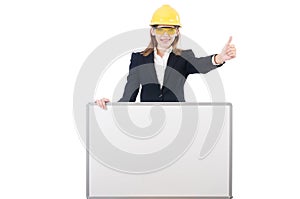 Young businesswoman with hard hat