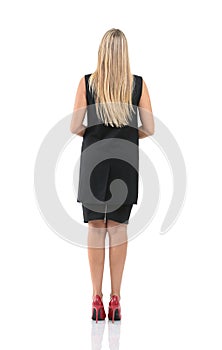 Young businesswoman looking at something. Back view