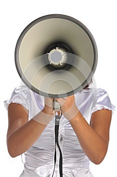 Young businesswoman with megaphone