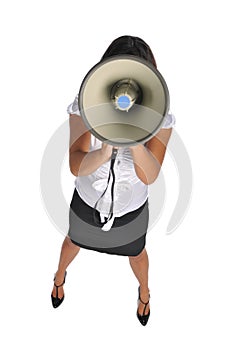 Young businesswoman with megaphone