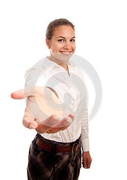 Young businesswoman offering hand