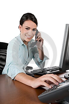 Young businesswoman on the phone, isolated