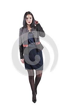 Young businesswoman serious formal brunette occupation isolated pretty standing