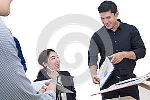 Young businesswoman sign a document and meeting with business