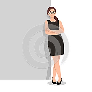 Young businesswoman standing and lean against wall, thinking something about new business company