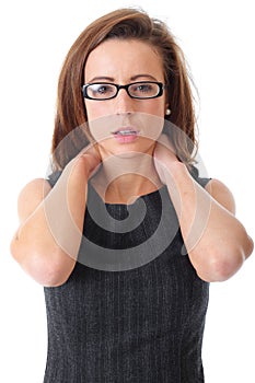 Young businesswoman suffer from neck pain photo