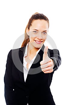 Young businesswoman with thumb up