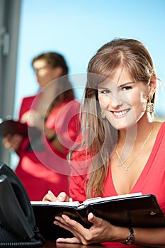 Young businesswoman writing notes