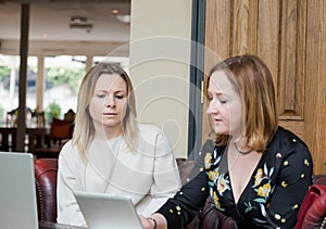 Young businesswomen having conversation at informal meeting
