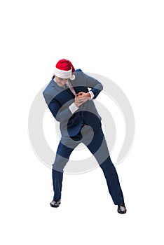 The young busnessman wearing santa hat in christmas concept on white