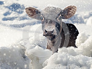 Young calf in winter