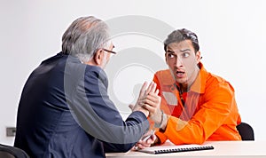 Young captive meeting with advocate in pre-trial detention