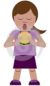 Young Cartoon Girl Eating a Burger