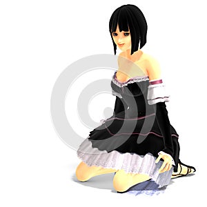 Young cartoon girl in gothic clothes