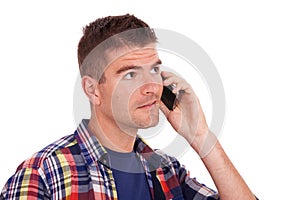 Young casual man on the phone