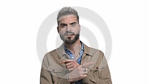 young casual man posing on white background