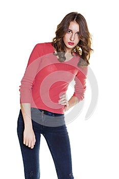 Young casual woman portrait isolated on white background