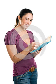 Young casual woman reading a book