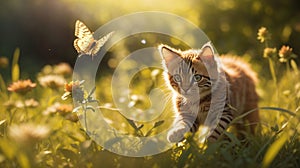 Young cat hunting butterfly