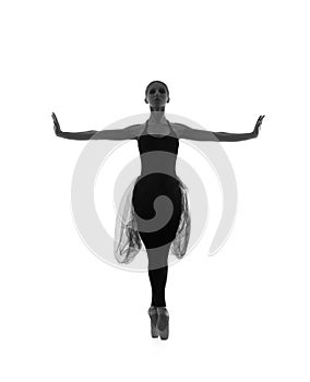 A young Caucasian ballet dancer in a black dress