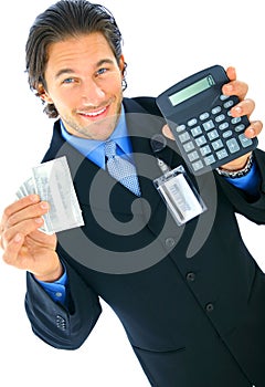 Young Caucasian Businessman Holding Money