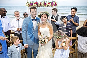 Young Caucasian couple`s wedding day