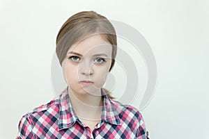 Young caucasian girl woman angry, frustrated, pissed, aggressive