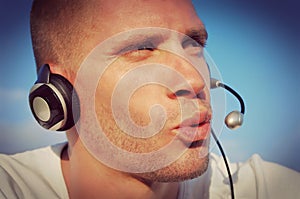 Young caucasian man with headphone
