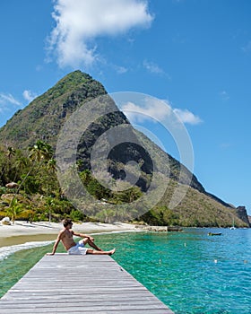young caucasian men on vacation Saint Lucia, luxury holiday Saint Lucia Caribbean Sugar beach