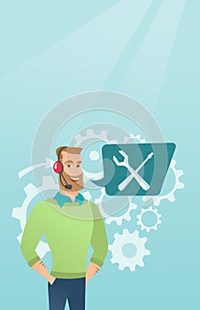 Young caucasian technical support operator.