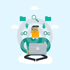 Caucasian man using cloud computing technologies