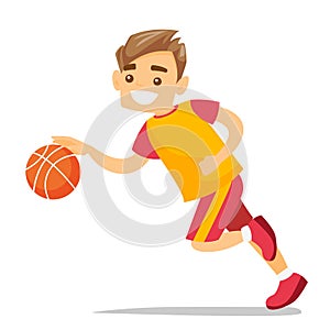 Young caucasian white playing basketball.