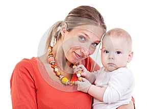 Young Caucasian woman and baby boy