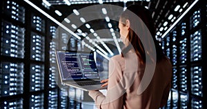 Young Caucasian Woman Coding AI Technology