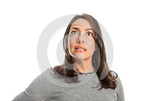 Young caucasian woman with fear, shock or surprise expression isolated