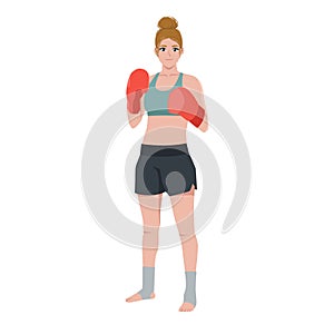 Young caucasian woman kick boxer standing and posing