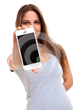 Young caucasian woman with smartphone