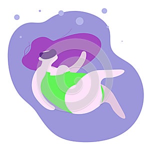 Young caucasian woman swimming underwater. Vector cartoon illustration.