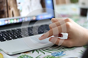 Young caucasian woman using computer laptop